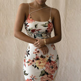 Mini Dress - Varucci Flower Print Women Strap Midi Dress, For Streetwear, Party snd Club