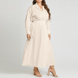 Women Oversized Dress - Elegant Women Autumn Sundress Fashion, Lapel Neck, Long Sleeve Solid Long Shirt Dress