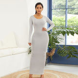 Sexy Women Solid Color,  Long Sleeve Round Neck Bodycon Maxi Dress for Evening Party Dress
