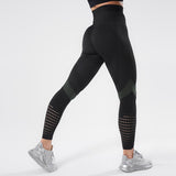 Leggings - Women High Waist Seamless Gym Leggings, Hollow Printed Workout Push Up Elasticity Pants For Women