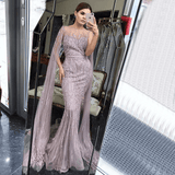 Dress - Dubai Pink Luxury Long Sleeves Mermaid Sequins Beading Evening Gowns