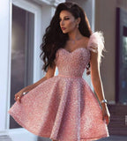 Luxury Cocktail Dresses - 2021 Short Prom Dress, Crystal Sequins Feathers and Homecoming Gowns for Women