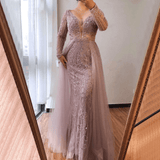 Dress - Luxury Muslim Pink With Train Mermaid Elegant Evening Gown