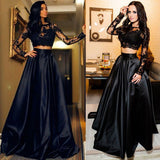 Hot 2pcs Sexy Suit - Women Black Lace Formal Prom Long Dress