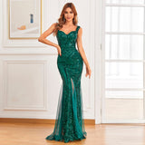 Evening/Prom Dress - Green Sequin Evening/Prom Dress, Sleeveless Long Prom Dress