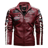 Men Jacket - Vintage Motorcycle Jacket, Biker Leather Jacket, Winter Fleece Pu Overcoat