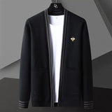 Embroidery Men's Sweater Cardigan - Korean Casual Coat, Elegant Men Sweater Coat Trend, Abrigo Men Clothing