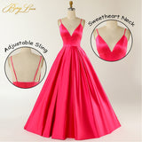 Satin Evening Dresses, Spaghetti Strap, Side Slit Prom Dress, High Waist Evening Gowns Party Dress