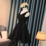 Elegant Black Cocktail Dresses - 2021 Tulle Appliques Sleeveless Beading Graduation Gowns, Sequin Short Prom Dress