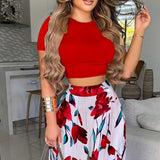 Fashion Two Piece Set Casual Wear Suits Set, Two Piece Outfit Print Sleeveless Crop Top & High Waist Pants Set