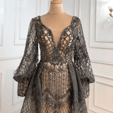 Dress - Muslim Grey Luxury Beading With Train Mermaid Evening Gown