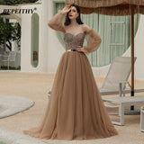 Sweetheart Long Evening Dress, Detachable Train 2021 For Women, A-Line Dots Tulle Vintage Formal Gown With Sash Prom