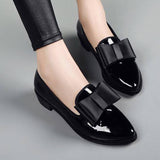 Women Corporate Bow Low Heels Pointed Toe Shoe - Patent Leather & Slip On