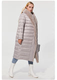 Winter Coat - Women's Long Warm Waistband Jacket with Rabbit fur Fur collar