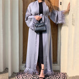 Muslim Abaya - Dubai Shiny Soft Silky Muslim Abaya Feather Stitching
