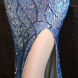 Evening Dress - Slit Sequins Evening Dress, V-neck Long Party Dress
