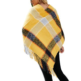 Winter Ponchos - Plaid Women Oversized Poncho Sweater, Winter Cape Femme Fringe Loose Shawl Knitted Cloak
