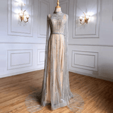 Dress - Grey Arabia Luxury Cape Sleeves Beading A-Line Evening Dress