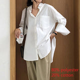 Women White Shirt Tunics - 2021 Autumn Fashion, Oversized Blouse Lapel, Casual Solid Long Sleeve Button
