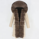 New Waterproof Parka Real Fur Coat, X-long Winter Jacket - Women Natural Fox Fur Collar, Thick Warm Outerwear Detachable