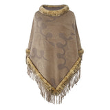 Poncho - Winter Oversize Poncho, Women Fashion Boho Fringe with Fur Collar