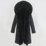 New Waterproof Parka Real Fur Coat, X-long Winter Jacket - Women Natural Fox Fur Collar, Thick Warm Outerwear Detachable