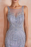 Luxury Beaded Prom Dress - Sheer Neck Lavender Mermaid Formal/Prom