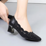 Women Office Shoe - Genuine Leather Pumps Women Shoes - Square Heel For Office Shoe