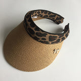 Women Hats - Beach Vacation Woman's Sun Hats - Leopard Bowknot Hand Made Straw Female Summer Cap