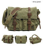 Men Bags - Genuine Leather Men Messenger Bag - Canvas shoulder Travel Handbag