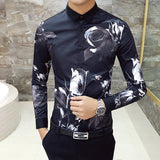 Luxury Print Men's Shirt Fashion Club Clothing - Male Designer Brand, Floral Shirt, Slim Long Sleeve Camisa Baroque Shirt