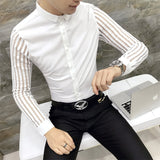 New Men's Lace Spring and Autumn Perspective Shirt - Long Sleeve, Tuxedo Shirt, Trendy, and Slim Nightclub Casual Social Shirt.