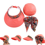 Women Hats - Women Summer Outdoor Riding Anti-UV Sun Hat - Beach Foldable Sunscreen Floral Print Caps