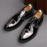 Men Office Shoe - Men Formal Black Gold Shoes - Carved Leather Handmade Business Shoe