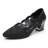 Women Office Shoe - Genuine Leather Pumps Women Shoes - Square Heel For Office Shoe
