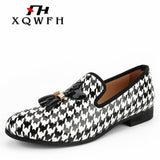 Men Office & Casual Shoe - Back and White Printed Men's Casual Shoes - Gold Tassel Men Loafers