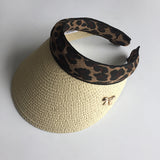 Women Hats - Beach Vacation Woman's Sun Hats - Leopard Bowknot Hand Made Straw Female Summer Cap
