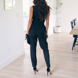 Jumpsuits - Fashion Lace Women Jumpsuit With Belt - Sleeveless Summer Casual V-neck Solid Women Jumpsuits