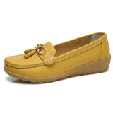 Women Yellow Loafers - Women Cow Leather Slip On Loafers/Moccasins Shoes