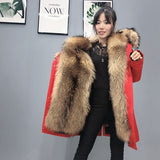 Real Fur Coat, Super Big Raccoon Fur Collar Hood Winter Jacket - Women Parka Natural mink Fur, Liner Thick Warm Detachable Fashion Jacket