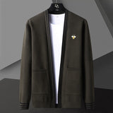 Embroidery Men's Sweater Cardigan - Korean Casual Coat, Elegant Men Sweater Coat Trend, Abrigo Men Clothing