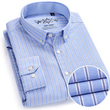 Men's Long Sleeve - Oxford Plaid Striped, Casual Shirt, Front Patch Chest Pocket, and Regular-fit Button-down Collar.
