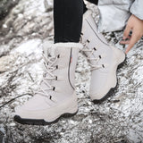 Women Snow Winter Boots - New Winter Fashion Waterproof Cloth, Hot Warm Plush Women Shoes, Lace-Up Snow Boots for Women