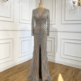 Dress - Luxury Black Beading V-Neck Mermaid Long Split Evening Dress