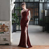Prom Dress - Women One Shoulder Slit Sequin Evening/Prom Long Dress