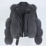 Women Real Fur Coat Vest, Winter Jacket for ladies. Natural Fox Fur, Genuine Leather