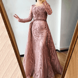 Dress - Muslim Pink Long Mermaid Evening Dress With Train