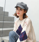 Women Hats - Casual Girls Beret Hats - Solid Color Wool Blended Octagonal Newsboy Caps