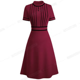 Summer Vintage Contrast Color Patchwork Elegant Dresses - Business and Formal Flare Swing Women Dress