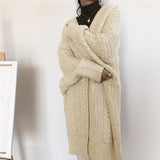 Women Cardigan - Women Winter Twist Knitted Retro Thick & Loose Long Sweater Cardigan